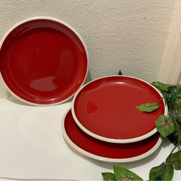 COPY - Rachael Ray Rise Red Salad Lunch Plates Stoneware 9" set of 3 P4